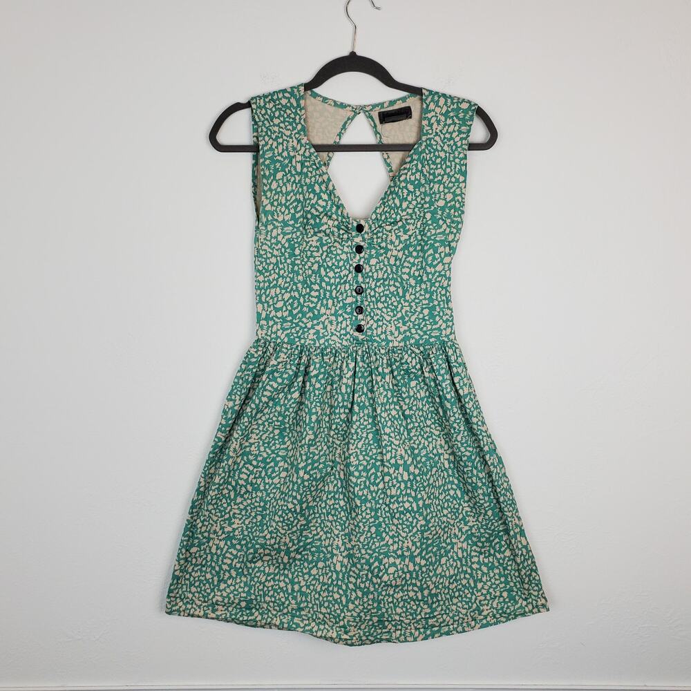 Numph Dress Skater Animal Print Spotted Button Sundress Boho Summer Size 38